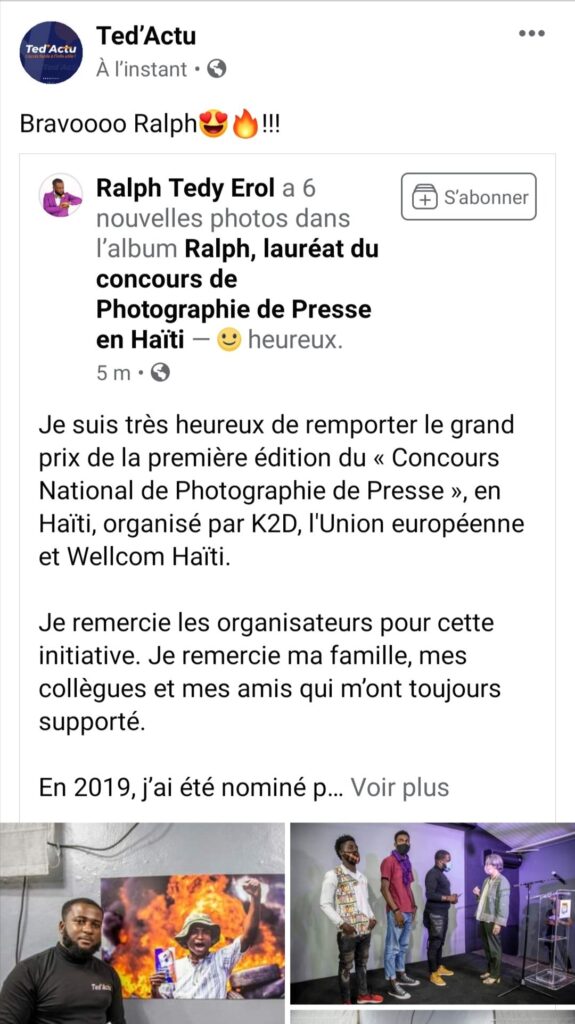 Ralph Tedy Erol lauréat du concours de photographie de Presse en <a href="https://haiti.tourtravia.com/decouvrir-histoire-culture-gastronomie/" target="_blank">Haïti</a>